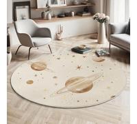 Alfombra Redonda Fantasía Universo Lavable, Alfombra Oro Estampado Espacio Planetas Antideslizante Fácil de Limpiar, para Dormitorio Entrada Comedor Halls Balcón Alfombras 60cm