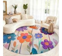 Alfombra Redonda Floral de 180 cm, alfombras Bohemias Florales para Sala de Estar, alfombras Redondas Lavables para Dormitorio, Mesa de Comedor, decoración del hogar