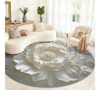 Alfombra Redonda Floral de peonía de 90 cm, Alfombra Redonda Floral en Relieve, Alfombra pequeña Lavable para habitación de niños, Sala de Juegos, Mesa de café, decoración del hogar