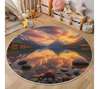 Alfombra Redonda Fotografía De Paisajes Naturales Lavable, Alfombra Color Naranja Estampado Guijarros Lagos Montañas Antideslizante Fácil de Limpiar, para Dormitorio Entrada Halls Alfombras 90cm