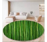 Alfombra Redonda Fotografía Estilo 90cm, Verde Antideslizante Lavable a Máquina Alfombras - Suave Pelusa Corta Sencillo Elegante Plantas Bambú Alfombra Impresa para Dormitorio Cocina Halls Balcón