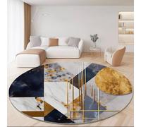 Alfombra Redonda Franela 150 cm- Antideslizante Plegable Pelo Corto Moderno Abstracto Geométrico Mármol Patrón Alfombra para Salón Cocina Dormitorio o Terraza Decorativo, Blanquecino