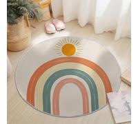Alfombra Redonda Franela Diámetro 120 cm, Retro Arcoíris Puente de Arco Sol Diseño Estampado, Vistoso Lavable Antideslizante Alfombra Adecuado para Dormitorio, Sala de Estar y Sala de Estudio