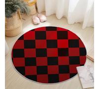 Alfombra Redonda Franela Diámetro 140 cm, Simple Textura de Tablero de ajedrez Cuadros Estampado, Rojo Negro Lavable Antideslizante Alfombra Adecuado para Dormitorio, Sala de Estar y Sala de Estudio