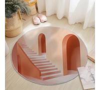 Alfombra Redonda Franela Diámetro 160 cm, Geometría Elementos arquitectónicos Escaleras Diseño, Naranja Claro Lavable Antideslizante Alfombra Adecuado para Dormitorio, Sala de Estar y Sala de Estudio