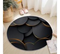 Alfombra Redonda Franela Diámetro 60 cm, Simple Círculo Línea Lujo Diseño Estampado, Negro Dorado Lavable Antideslizante Alfombra Adecuado para Dormitorio, Sala de Estar y Sala de Estudio