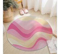 Alfombra Redonda Franela Diámetro 80 cm, Sencillo Curva Ola Diseño Estampado, Multi Vistoso Lavable Antideslizante Alfombra Adecuado para Dormitorio, Sala de Estar y Sala de Estudio