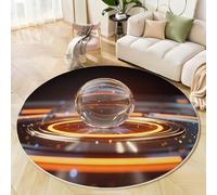 Alfombra Redonda Futurismo, Lavable Pelo Corto Tecnología Bola De Cristal Alfombra para Dormitorio Interior, Antideslizante Color Naranja Alfombras para Sala De Estar sofá Dormitorio 120cm