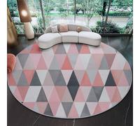 Alfombra Redonda Geometría Triángulo Fresco Lavable a máquina, Antideslizante, de Pelo bajo y no desprende Pelo 150 cm (Round) para Sala de Estar, Dormitorio salón Rosa