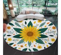 Alfombra Redonda Girasoles: cálidos y refrescantes. Lavable a máquina, Antideslizante, de Pelo bajo y no desprende Pelo 120 cm (Round) para Sala de Estar, Dormitorio salón Amarillo