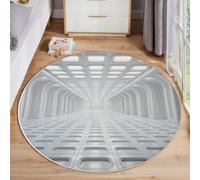 Alfombra Redonda Grande de 120cm, Arquitectura Minimalista Espacio del Pasillo Antideslizante de Felpa Esponjosa, Lavable para Sala de Estar, Dormitorio, Pasillo, Cocina,Blanco