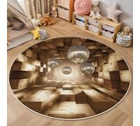 Alfombra Redonda Grande de 180cm, Ilusión Visual Bola de Discoteca de Madera Antideslizante de Felpa Esponjosa, Lavable para Sala de Estar, Dormitorio, Pasillo, Cocina,marrón