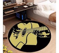 Alfombra Redonda Grande de 190 cm, Lavable a máquina, Antideslizante, Pelo bajo, Comedor, Dormitorio, música Individual Moderna, Color Amarillo y Negro