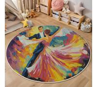 Alfombra Redonda Grande de 60cm, Estilo de Pintura al óleo Pareja de Baile Antideslizante de Felpa Esponjosa, Lavable para Sala de Estar, Dormitorio, Pasillo, Cocina, Amarillo pálido