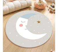 Alfombra redonda grande para niños, 190 cm, lavable, antideslizante, suave, decoración de guardería, habitación de los niños, sala de estar, dormitorio, luna de dibujos animados, multicolor, marrón