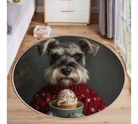Alfombra Redonda Helado De Schnauzer De 120cm, Retrato De Animal Vintage Tapete Redondo Antideslizante, Gris Oscuro Alfombras Redondas Para Salón Sofá Mesa De Café Estudio Comedor Dormitorio Oficina