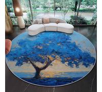 Alfombra Redonda Impresionismo Un árbol Solitario Un Paisaje Marino Lavable a máquina, Antideslizante, de Pelo bajo y no desprende Pelo 100 cm (Round) para Sala de Estar, Dormitorio salón Azul
