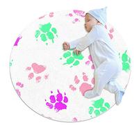 Alfombra Redonda Infantil Impresiones coloreadas de la pata del perro Alfombra De Gateo Antideslizante Alfombra de bebé Pequeña Per Niña Niño 80x80cm