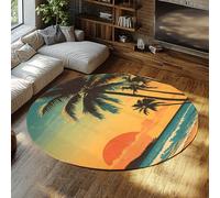 Alfombra Redonda Junto a la Cama 60 cm Vintage de Palmeras de Playa al Atardecer para Sala de Estar Alfombra Redonda Antideslizante Debajo de la Mesa de Pelo bajo Decor del hogar