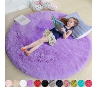 Alfombra redonda lanuda para sala de estar, para habitación de los niños, dormitorio, decoración del hogar, alfombra peluda morada, 130 x 130 cm