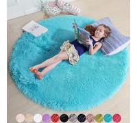 Alfombra redonda lanuda para sala de estar, para habitación de los niños, dormitorio, decoración del hogar, alfombra peluda azul, 130 x 130 cm