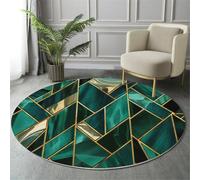 Alfombra Redonda Lavable 120cm, Mármol Geometría Estampada Antideslizante Pelo Corto Esmeralda Alfombra, Suave Estilo De Lujo Moderno Alfombras para Dormitorio Comedor Sala de Estar Oficina