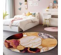 Alfombra Redonda Lavable 160 cm, Suave Pelo Corto Antideslizante Abstracto Naturaleza Mármol Estampado Dorado Marrón Alfombra Redond - para Dormitorio salón decoración del hogar