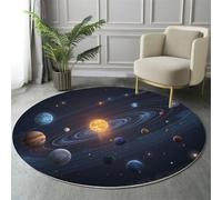 Alfombra Redonda Lavable 160cm, Espacio Planetas Estampada Antideslizante Pelo Corto Azul Oscuro Alfombra, Suave Fantasía Astronomía Alfombras para Dormitorio Comedor Sala de Estar Oficina