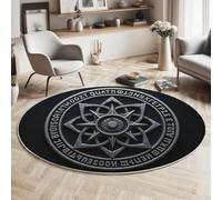 Alfombra Redonda Lavable 90cm, Insignia De Metal En Forma De Estrella Estampada Antideslizante Pelo Corto Gris Alfombra, Suave Geometría Misteriosa Retro Alfombras para Dormitorio Comedor Oficina