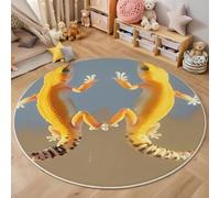 Alfombra Redonda Lavable A Máquina 100Cm,Gecko De Pestañas 3D Animales Africanos Decoración Antideslizante Para Sala De Estar,Dormitorio Cocina Balcón Terraza Comedor Interior Y Exterior,Amarillo