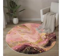 Alfombra Redonda Lavable A Máquina 100Cm, Líneas De Mármol 3D Elegante Y Lujoso Decoración Antideslizante Para Sala De Estar, Dormitorio Cocina Balcón Terraza Comedor Interior Y Exterior, Oro Rosa