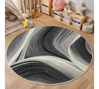 Alfombra Redonda Lavable A Máquina 100Cm,Líneas Dinámicas 3D Arte Abstracto Decoración Antideslizante Para Sala De Estar,Dormitorio Cocina Balcón Terraza Comedor Interior Y Exterior,Negro Grisáceo