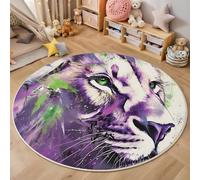 Alfombra Redonda Lavable A Máquina 120Cm,León Emplumado 3D Animales Fantásticos Decoración Antideslizante Para Sala De Estar,Dormitorio Cocina Balcón Terraza Comedor Interior Y Exterior,Verde Púrpura