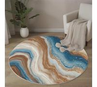 Alfombra Redonda Lavable A Máquina 120Cm, Mármol Visual 3D Arte Abstracto Decoración Antideslizante Para Sala De Estar, Dormitorio Cocina Balcón Terraza Comedor Interior Y Exterior, Azul Blanco