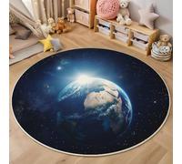 Alfombra Redonda Lavable A Máquina 140Cm,La Tierra Desde El Espacio 3D Paisaje Cósmico Decoración Antideslizante Para Sala De Estar,Dormitorio Cocina Balcón Terraza Comedor Interior Y Exterior,Azul