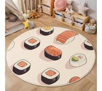 Alfombra Redonda Lavable A Máquina 160Cm,Sushi Japonés 3D Comida De Dibujos Animados Decoración Antideslizante Para Sala De Estar,Dormitorio Cocina Balcón Terraza Comedor Interior Y Exterior,Beige