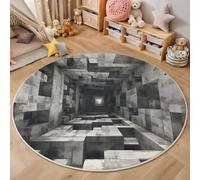 Alfombra Redonda Lavable A Máquina 180Cm,Espacio Tridimensional 3D Geometría Sólida Decoración Antideslizante Para Sala De Estar,Dormitorio Cocina Balcón Terraza Comedor Interior Y Exterior,Gris