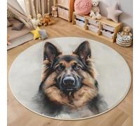Alfombra Redonda Lavable A Máquina 200Cm,Pastor Alemán 3D Animales De Acuarela Decoración Antideslizante Para Sala De Estar,Dormitorio Cocina Balcón Terraza Comedor Interior Y Exterior,Marrón Oscuro