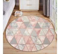 Alfombra Redonda Lavable A Máquina 60Cm,Triángulo De Mármol 3D Geometría De La Moda Decoración Antideslizante Para Sala De Estar,Dormitorio Balcón Terraza Comedor Interior Y Exterior,Oro Rosa