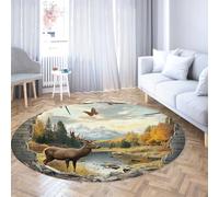 Alfombra Redonda Lavable a máquina diseño estético 80cm Elk by The Autumn Forest Stream Alfombra Circular Antideslizante Piso Pelo bajo para Sala conferencias