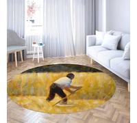 Alfombra Redonda Lavable a máquina Fall Landscape 80cm Mujer Campesina Cosechando Alfombra Circular Antideslizante Piso Pelo bajo para Dormitorio Sala conferencias