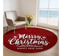 Alfombra Redonda Lavable a Máquina Pelo Corto con Base Antideslizante Alfombra Impresa Festivales Palabras Navidad para Salón Dormitorio Infantil (Rojo, 120 cm)