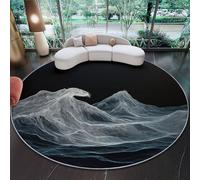 Alfombra Redonda Lavable a Máquina Pelo Corto con Base Antideslizante Alfombra Impresa Simple Abstracto Olas Gigantes líneas para Salón Dormitorio Infantil (Negro Blanco, 120 cm)