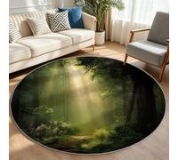 Alfombra redonda lavable de 120 cm, suave, de pelo corto, antideslizante, ligera, resistente a las manchas, para dormitorio, sala de estar y habitación de los niños, camino del bosque