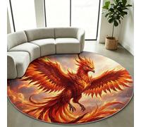 Alfombra redonda lavable de 200 cm, suave, de pelo bajo, fantasía, pájaro mítico, fénix, con respaldo antideslizante, tapete multicolor que no desprende pelusa, para dormitorio, sala de estar