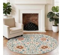 Alfombra redonda lavable de 80 cm William Morris, alfombra circular para sala de estar, con estampado botánico, de pelo bajo, antideslizante, resistente a las manchas, para dormitorio, comedor