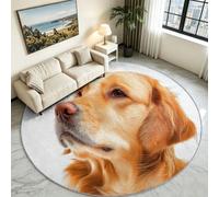 Alfombra redonda lavable de animales de 90 cm antideslizante | Alfombra circular de perro Golden Retriever para dormitorio, sala de estar, pasillo, cocina, baño, lavandería, color blanco