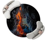 Alfombra redonda lavable para sala de estar, 100 cm, fantasía, guitarra, fuego, salpicaduras de agua, sofá, alfombra redonda de pelo corto, alfombra de mesa de café, patrón azul, alfombra