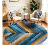 Alfombra redonda lavable sala de estar, rayas diagonales, bloques de colores Patchwork pila corta suave, alfombra antideslizante para sala de estar, dormitorio, cocina, balcón, terraza y comedor - 120