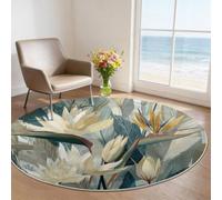 Alfombra redonda lavable tropical con diseño de pájaro del paraíso, hojas de palma, floral, suave, acogedora, de lana sintética, redonda, antideslizante, ideal para sala de estar, guardería